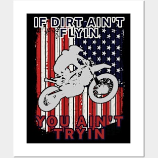 Vintage Dirt bike American Flag Posters and Art